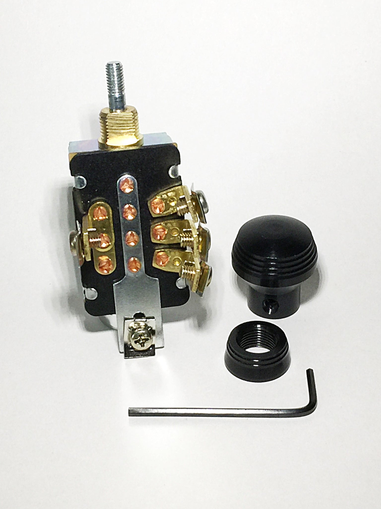 3 Position Headlamp Switch with Anodized Black Art Deco Style Knob and Bezel