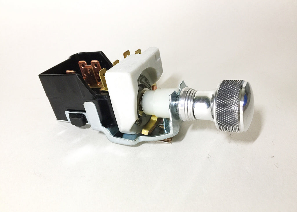 GM style Headlamp Switch with Polished Knurled Knob and Art Deco Bezel